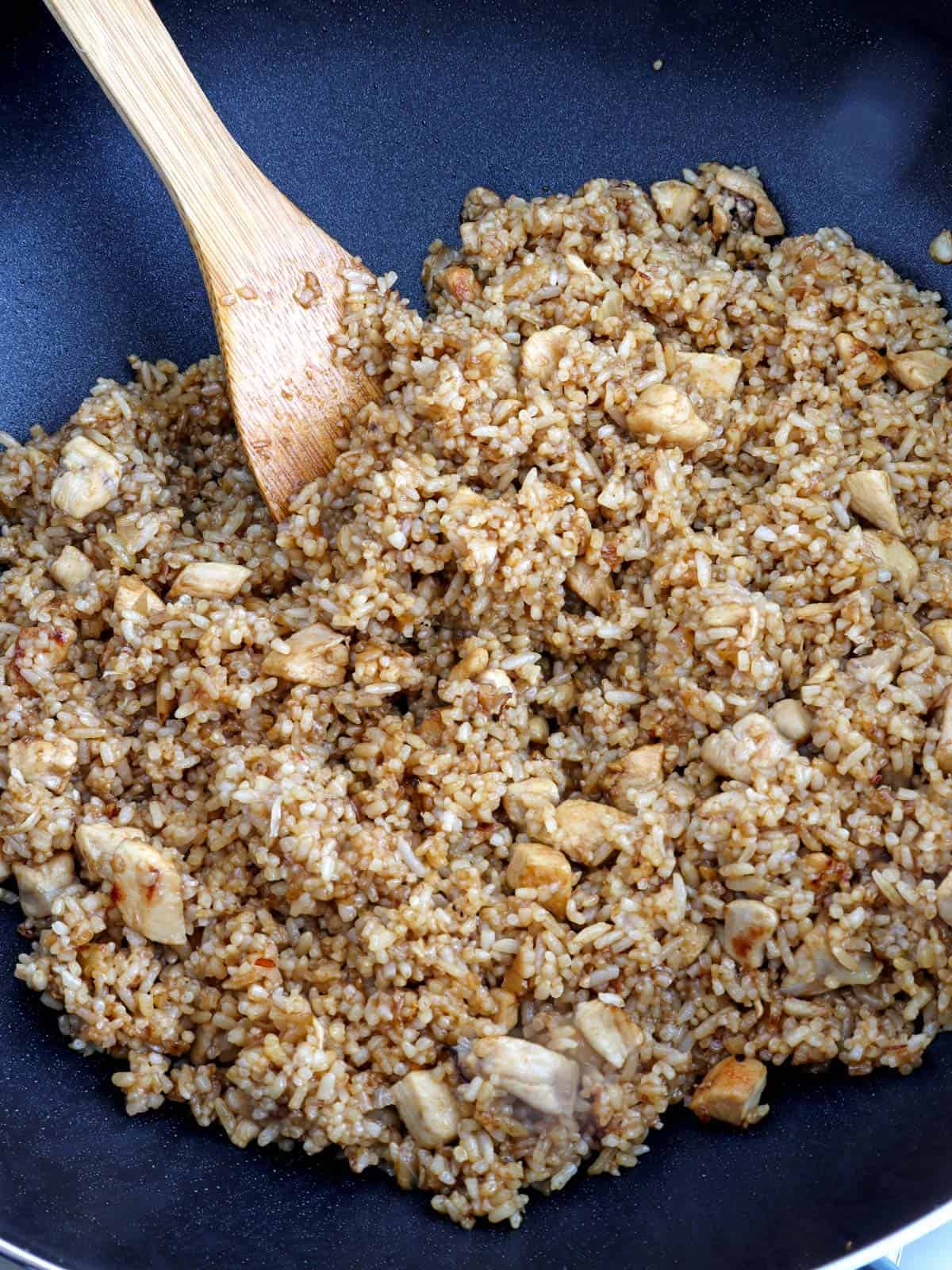 Nasi Goreng Ayam in a cooking pan