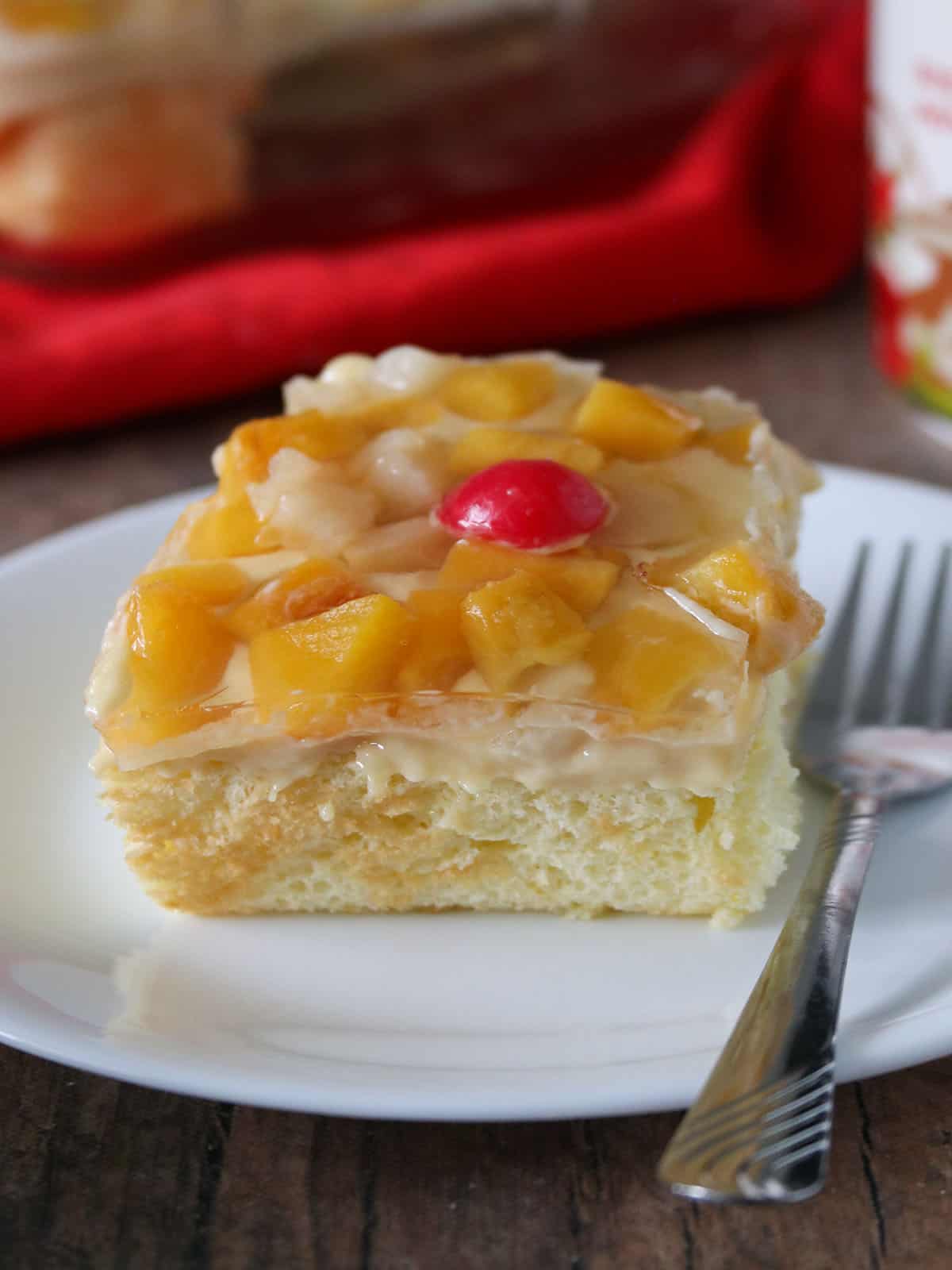 slice of crema de fruta on a white serving plate