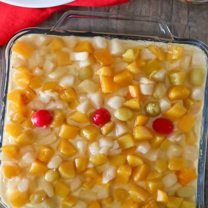 Crema de Fruta in a glass baking dish