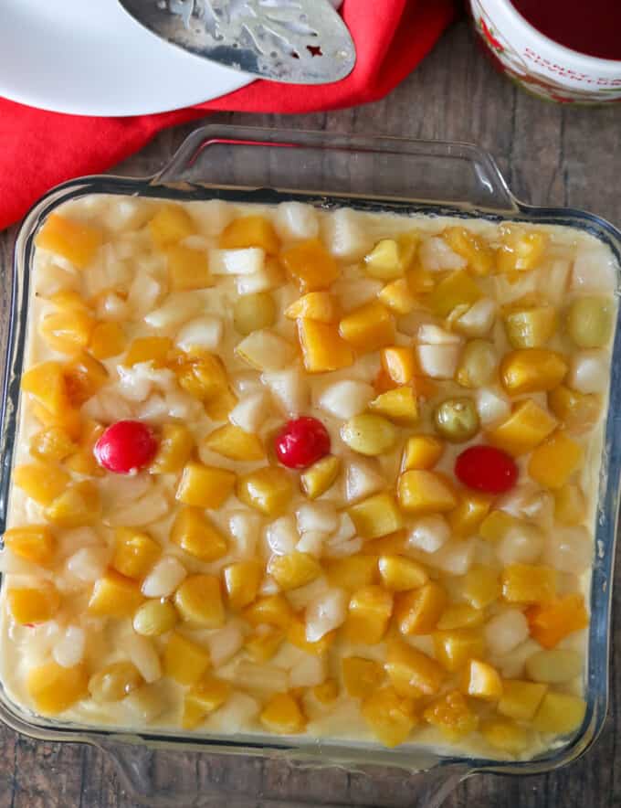 Crema de Fruta in a glass baking dish