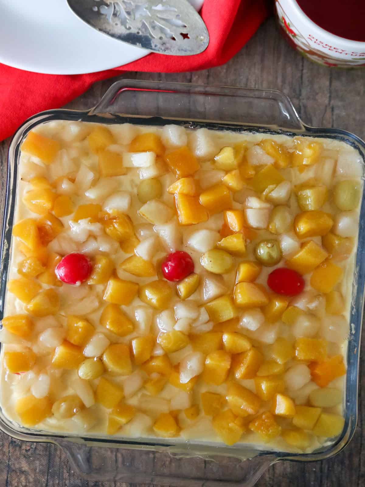 Crema de Fruta in a glass baking dish