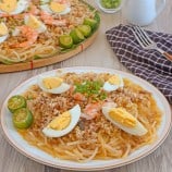 pancit luglug on a white plate