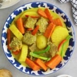 Beef Curry in a blue serving bowl