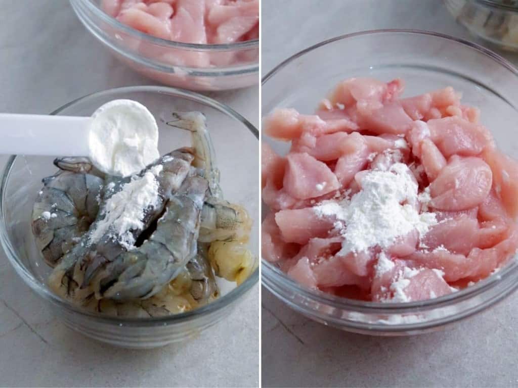 coating shrimp and chicken with cornstarch