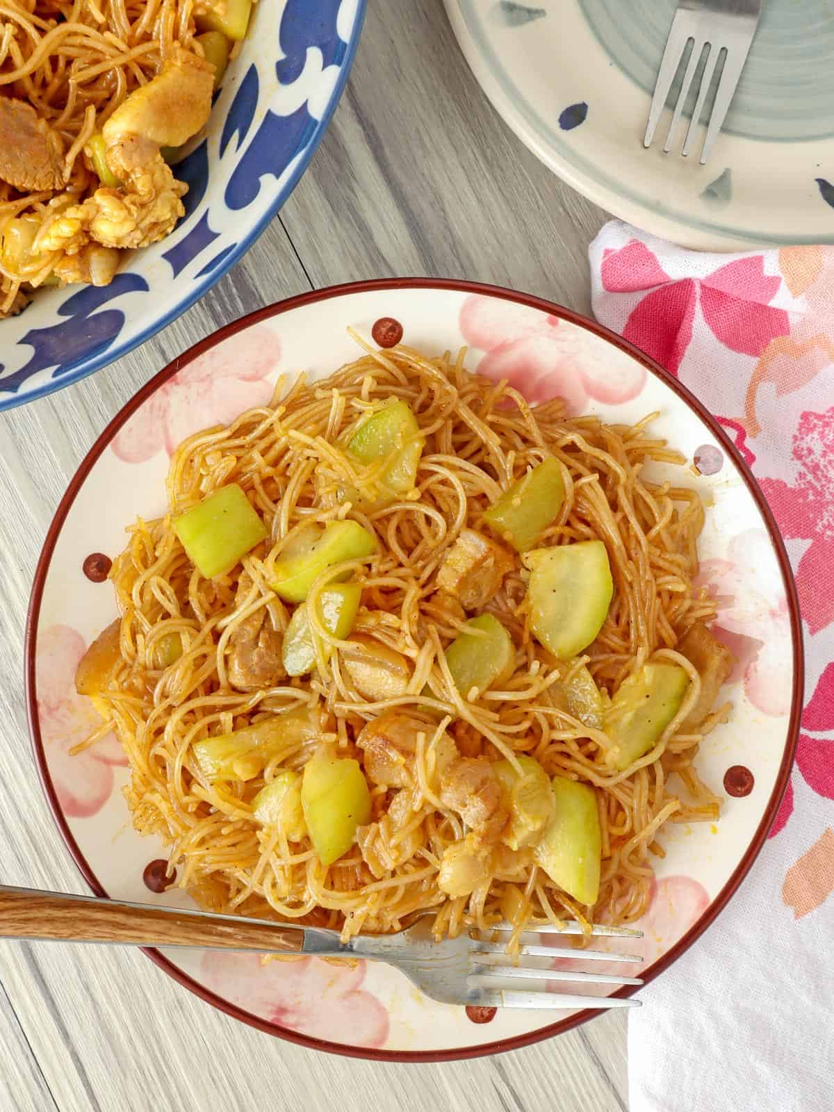 top view of pancit bahay on a serving plate