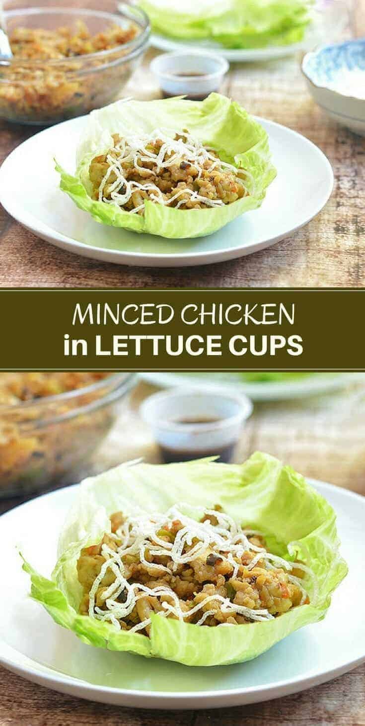 minced chicken in iceberg lettuce cup served on a plate
