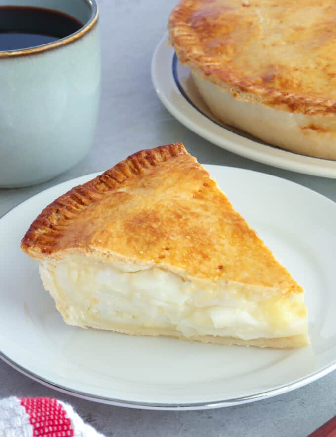 sliced buko pie on a white plate