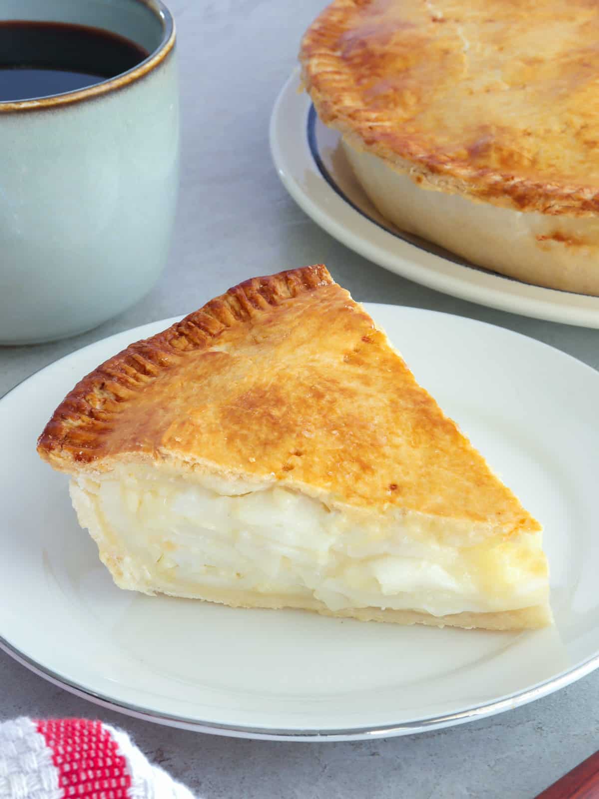 sliced buko pie on a white plate