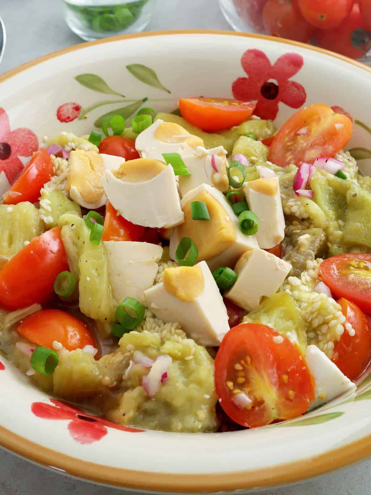 ensaladang talong in a serving bowl