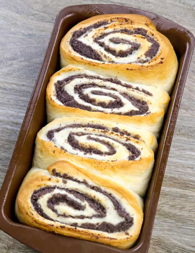 pan de monggo in a loaf pan.