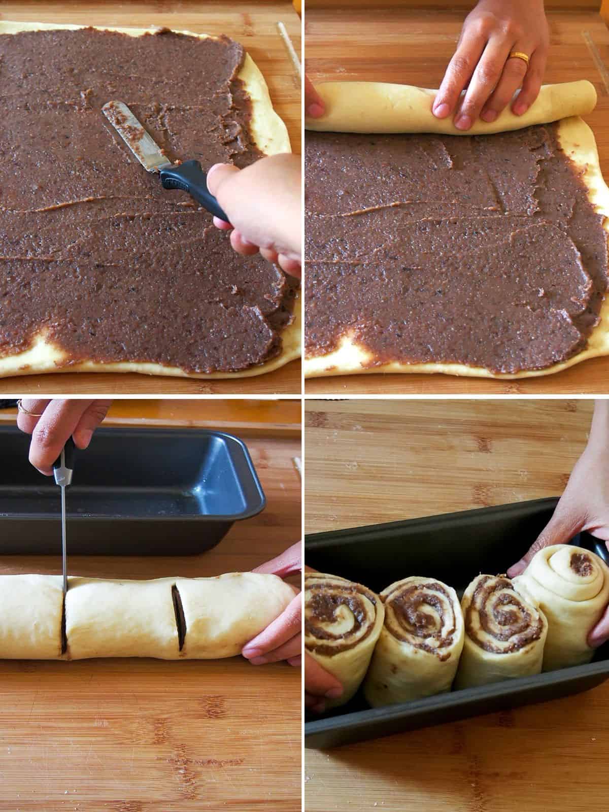 assembling monggo bread dough