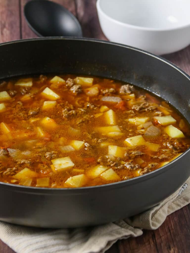 Picadillo soup in a pan