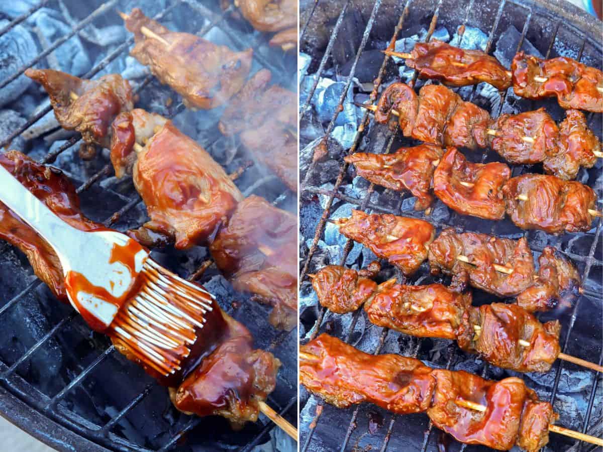 grilling pork barbecue on stick