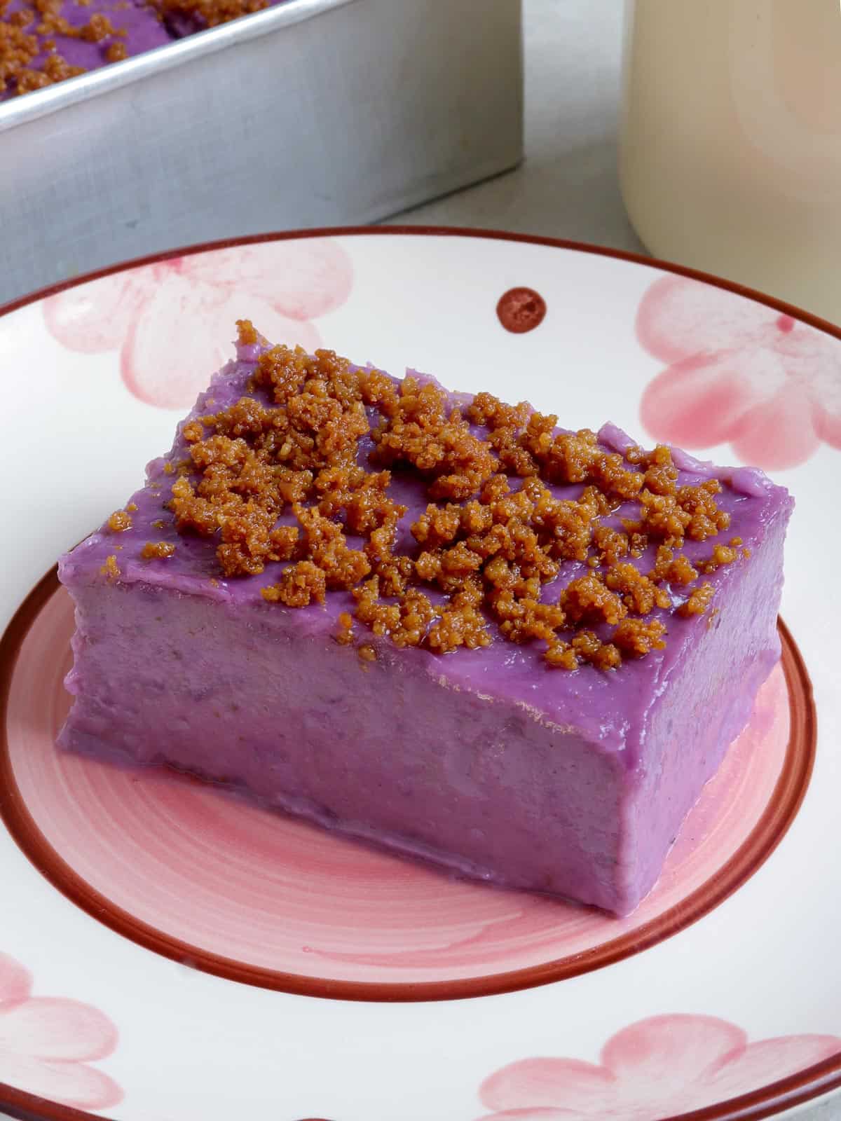 slice of maja de ube on a plate