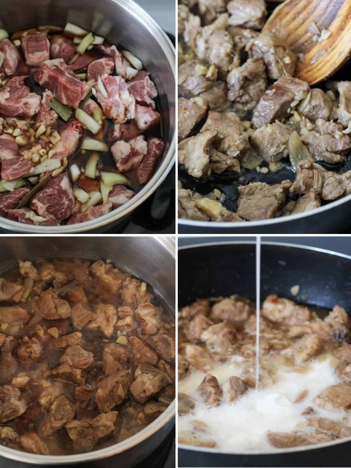 cooking adobo sa gata in a pan