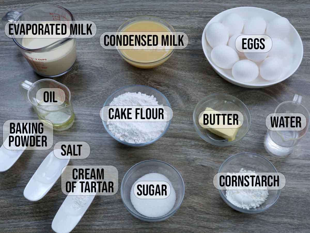 Yema Cake ingredients in bowls.
