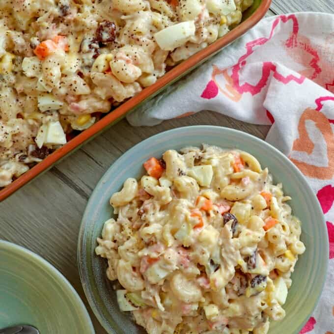 Filipino-style Macaroni Salad on a serving plate