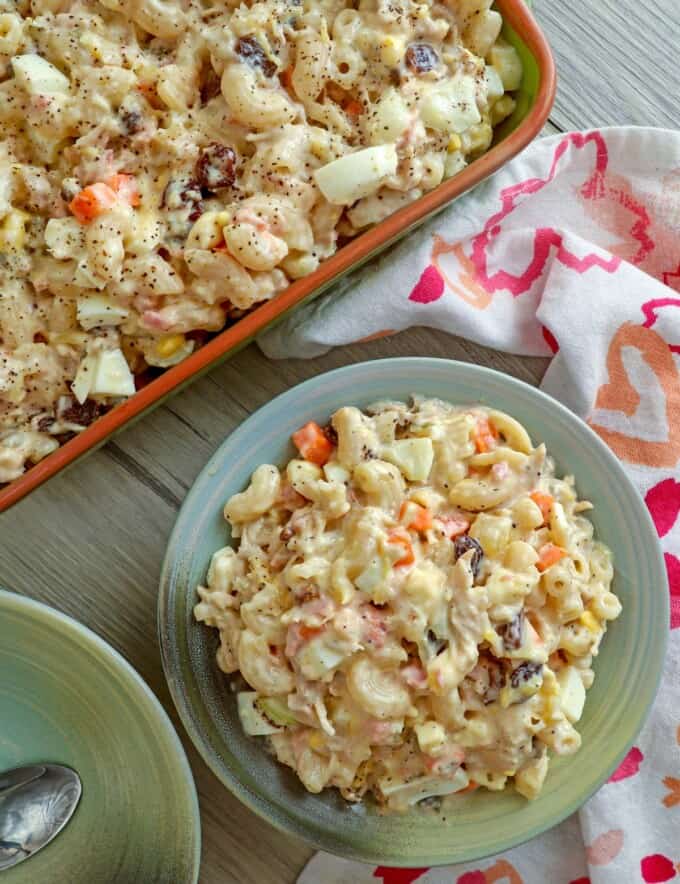 Filipino-style Macaroni Salad on a serving plate