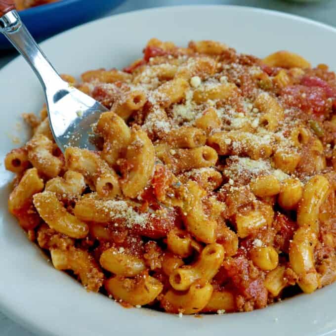 eating american chop suey with a fork