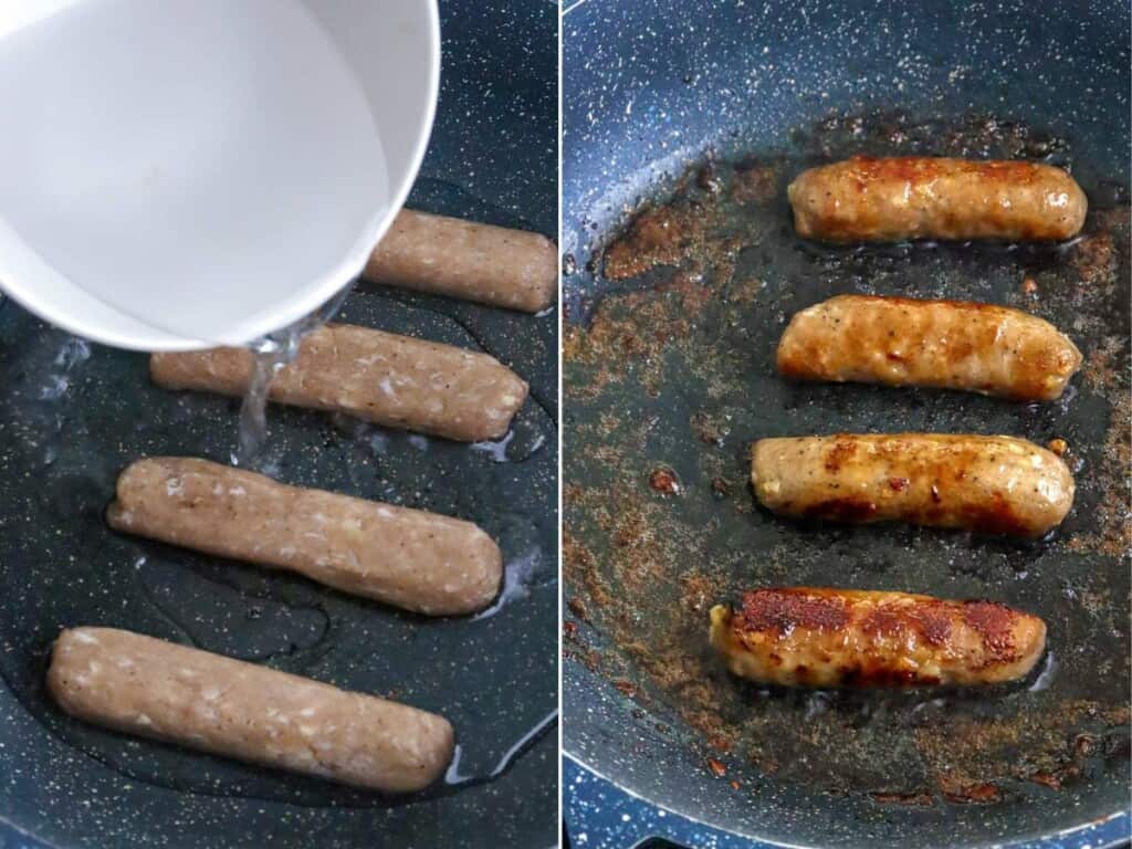 frying longganisa in a pan