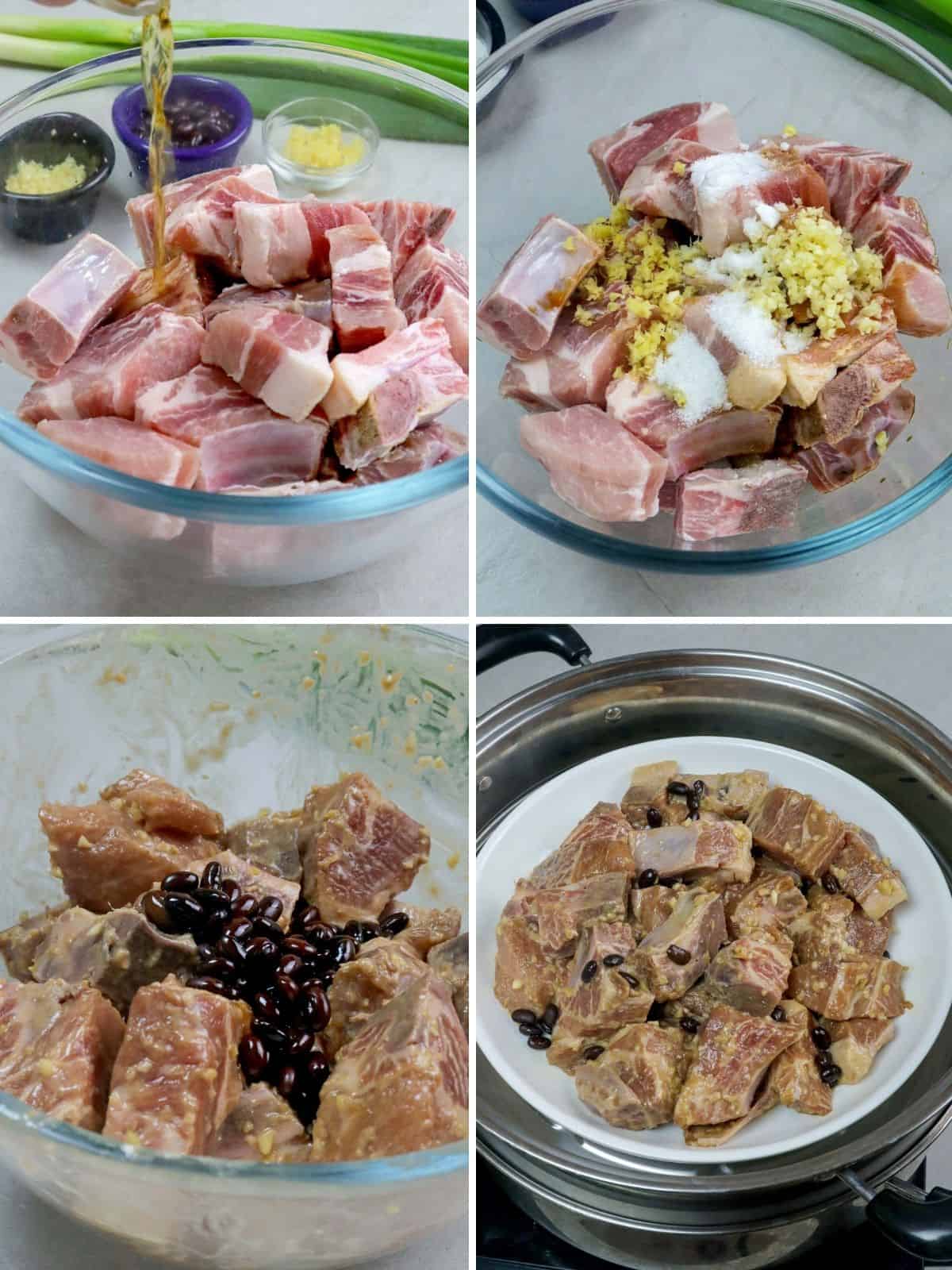 making steamed spare ribs in the steamer