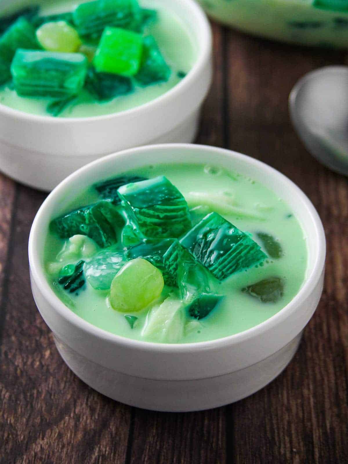 buko pandan in white ramekins