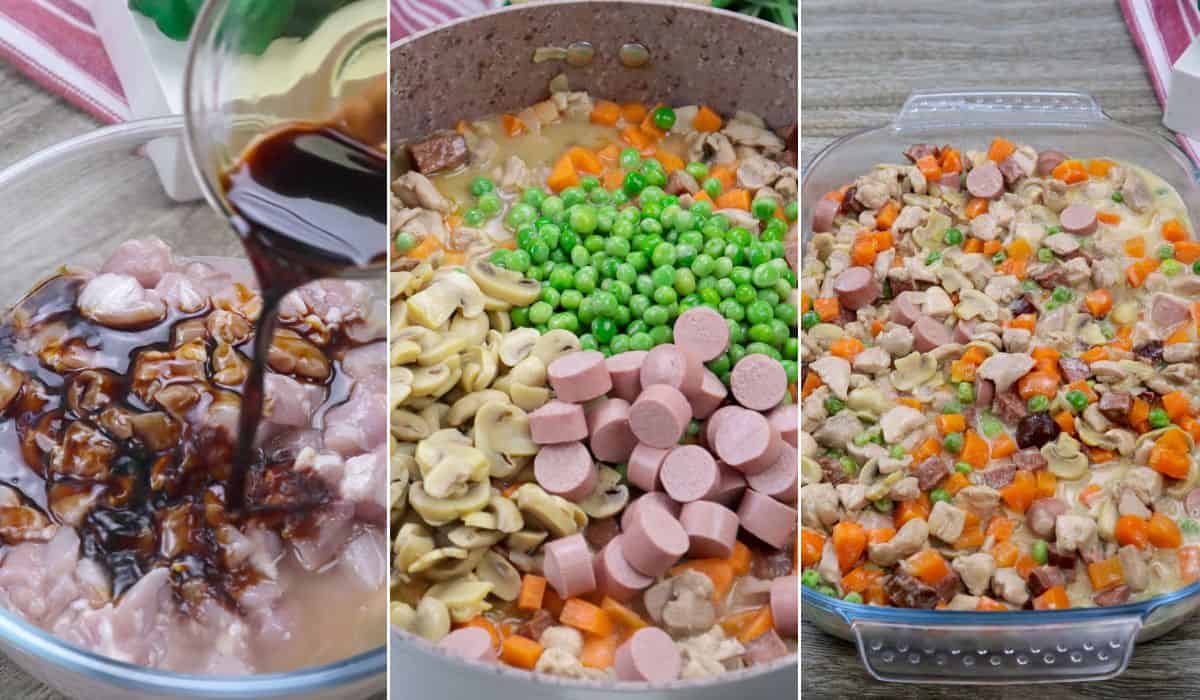 cooking creamy chicken stew filling.