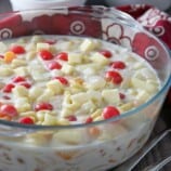 Pasta Fruit Salad in a glass bowl