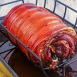 crispy oven-roasted pork belly on a roasting rack