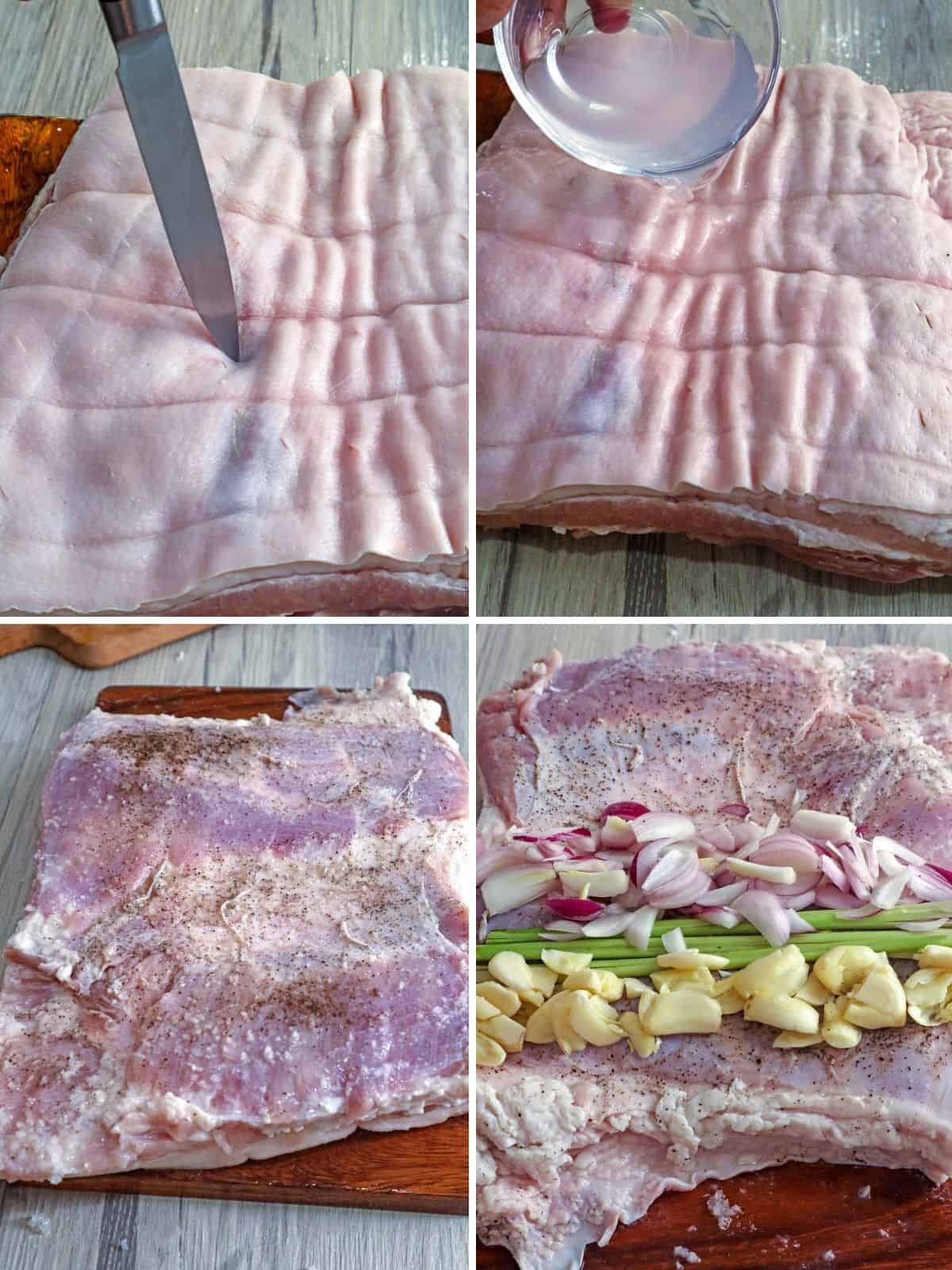 liempo stuffed with lemongrass, shallots, and garlic