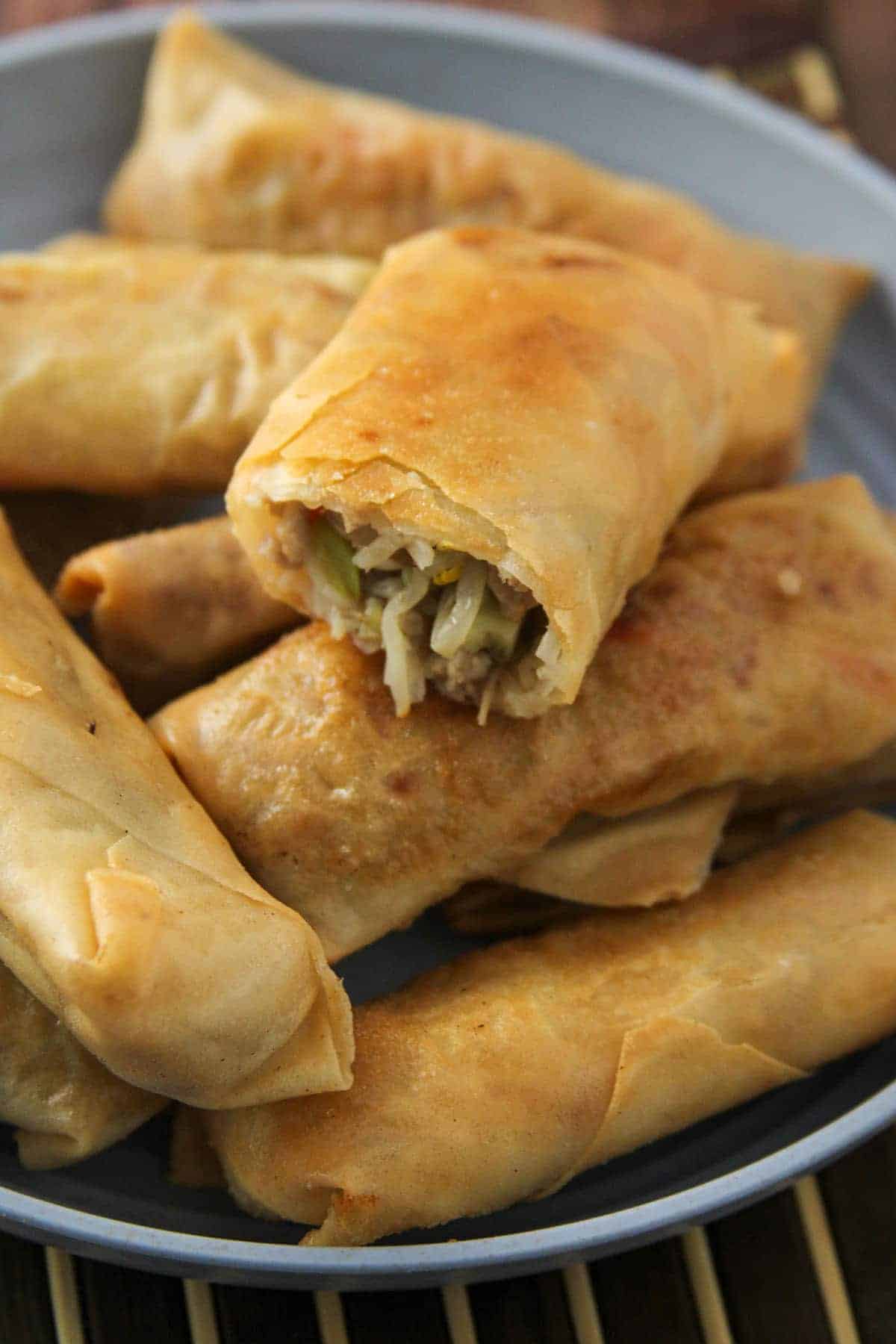 Lumpiang Prito with Pork on a serving platter