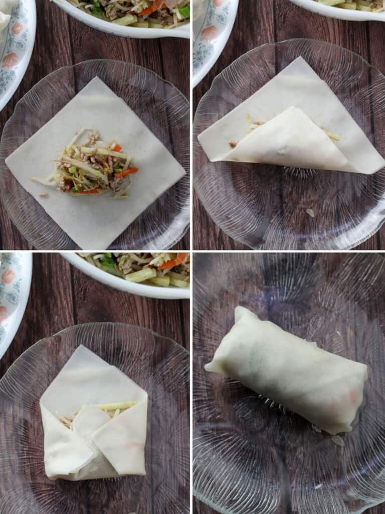 assembling Filipino spring rolls