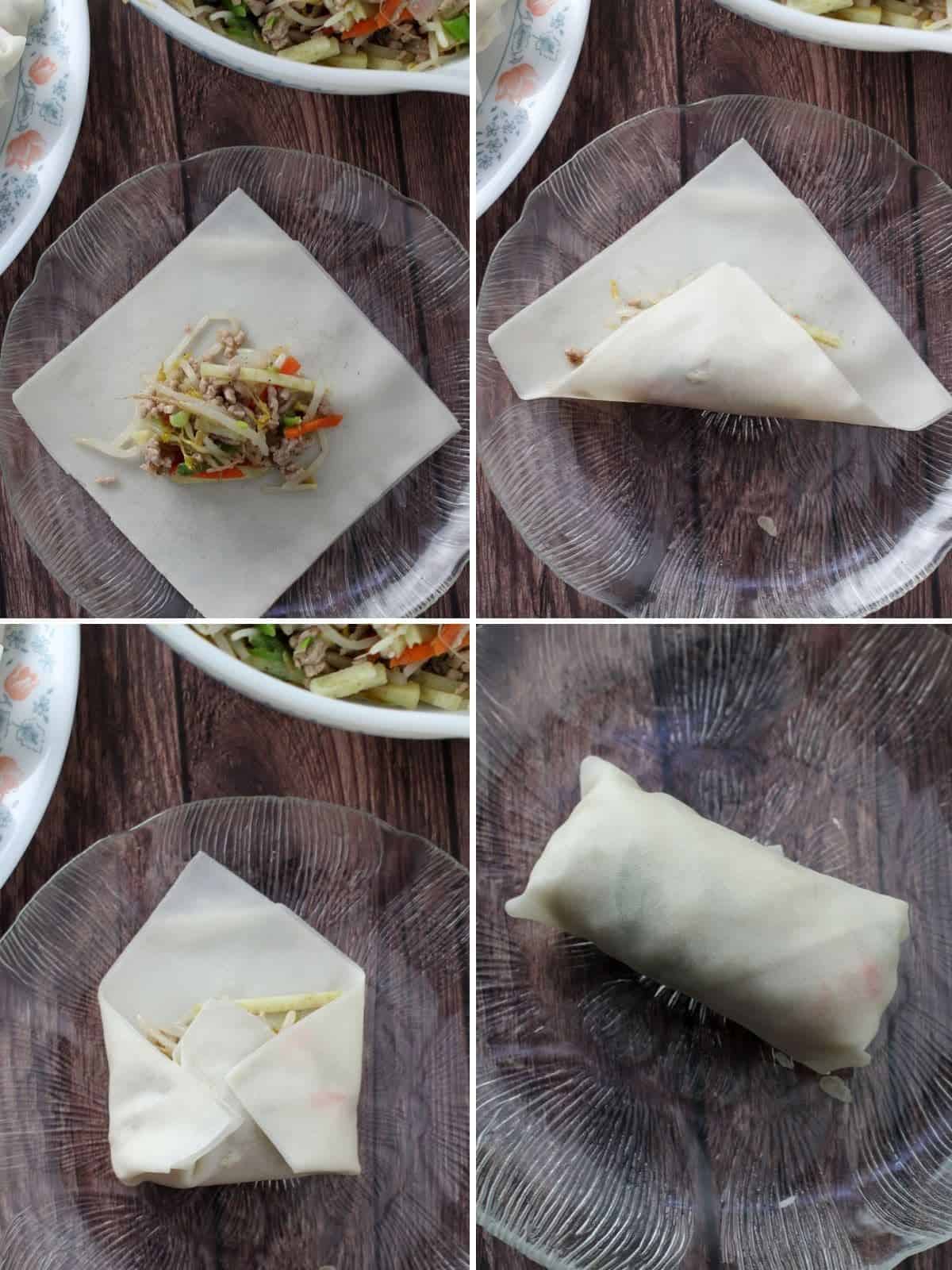 assembling Filipino spring rolls