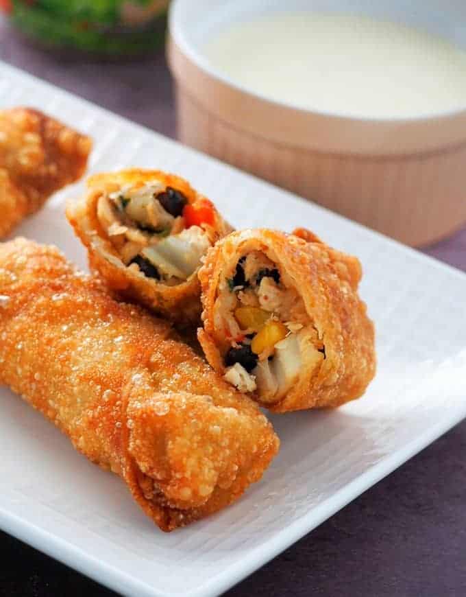 Southwestern Chicken Egg Rolls on a serving platter