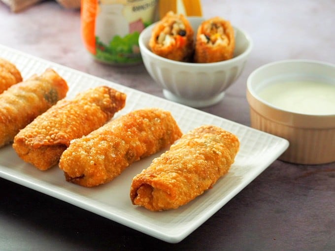 fried southwestern egg rolls on a serving platter