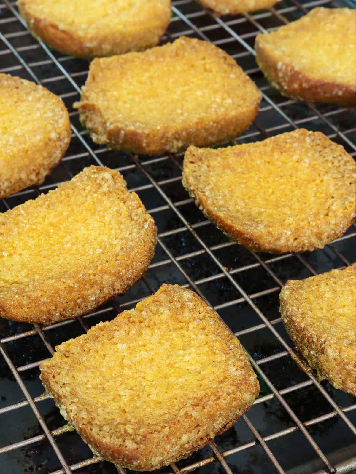 twice-baked biscocho on a wire rack