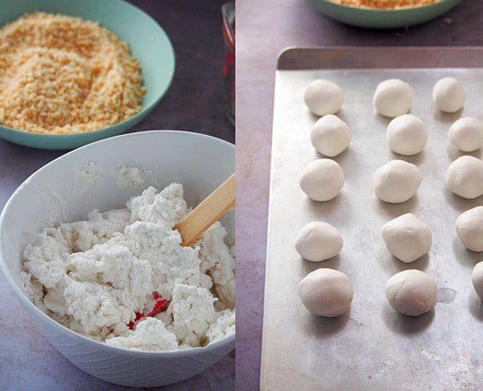 rolling glutinous rice dough into balls