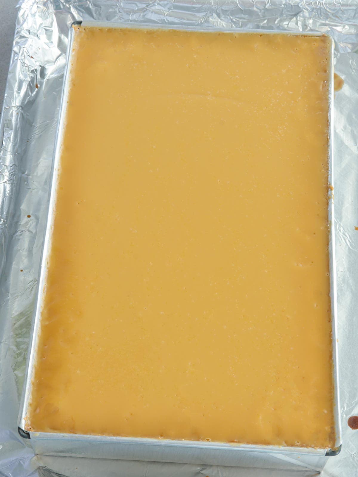 Cassava Cake with Custard Topping in a baking pan.
