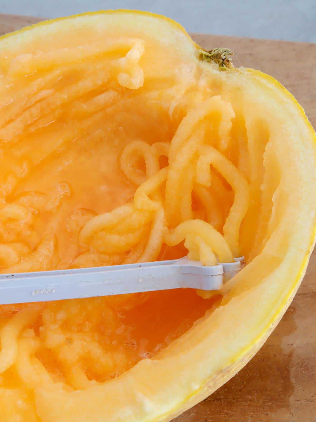 shredding cantaloupe flesh with shredder