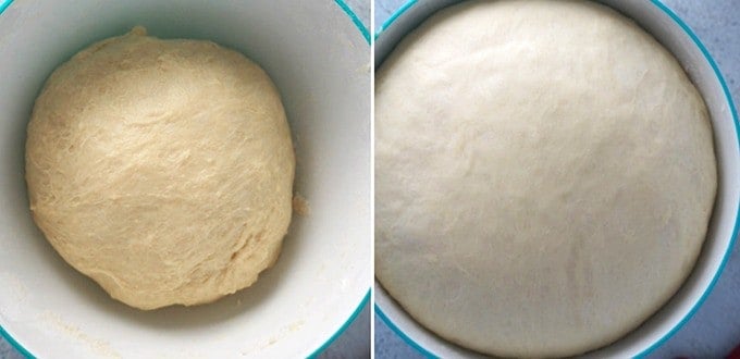 yeast dough rising in a bowl to make Filipino shakoy donuts
