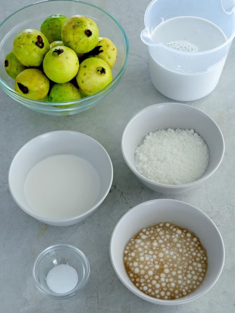 bowl of ginataang guava with tapioca pearls