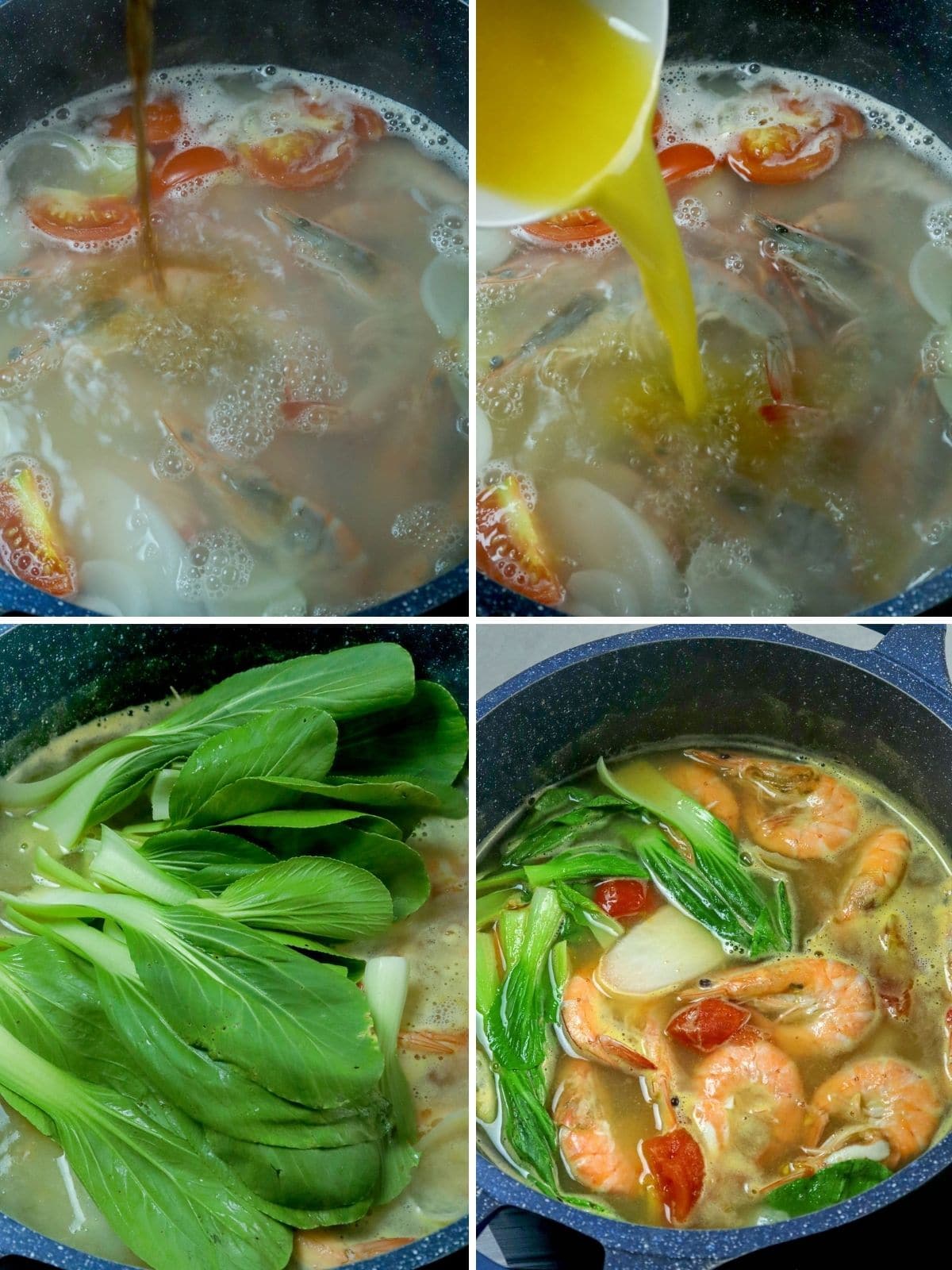 making sinigang hipon with calamansi in a pot