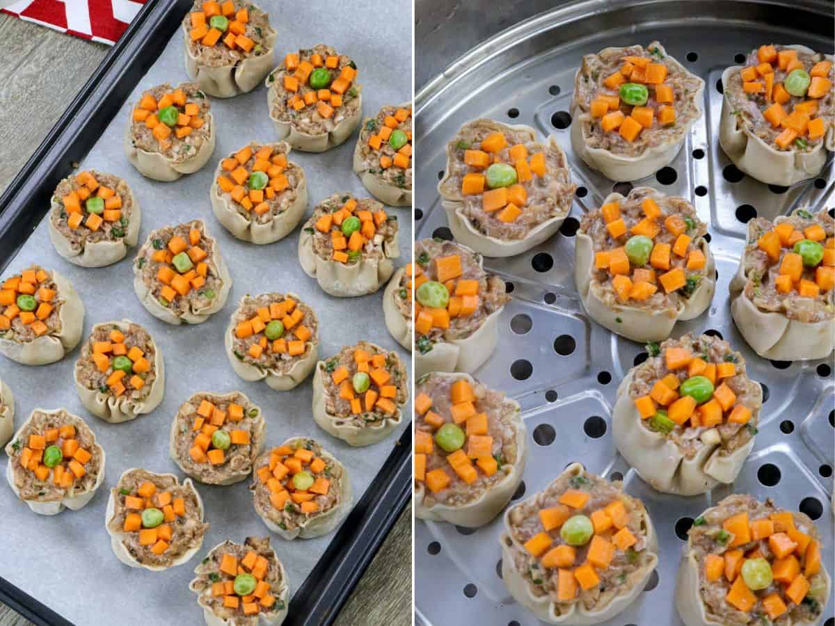 freezing and steaming siomai dumplings.