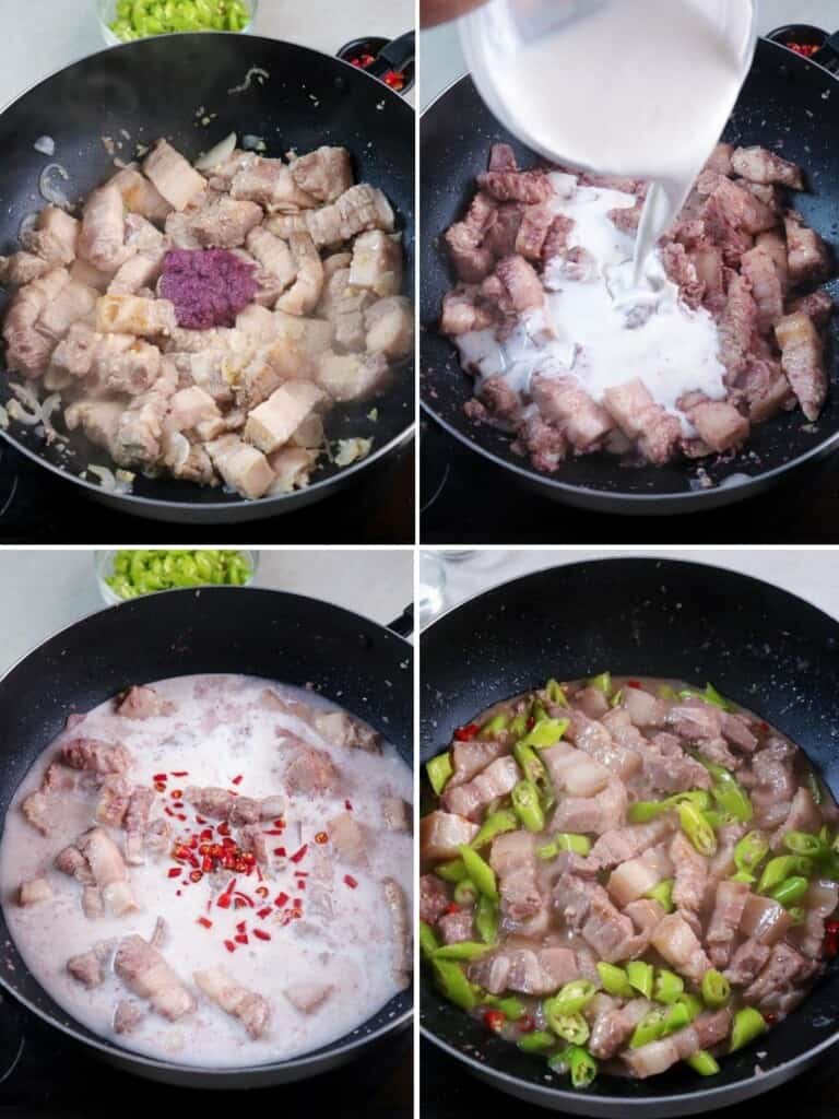 cooking bicol express in a pan