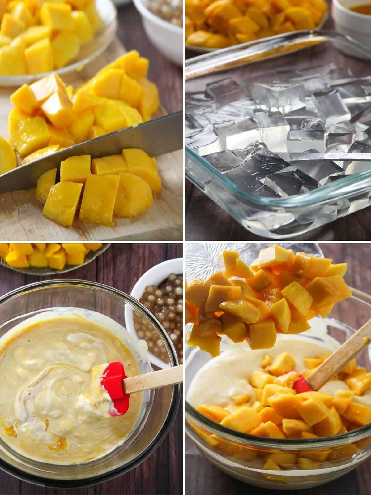 making mango jelly with gulaman and fresh mangoes