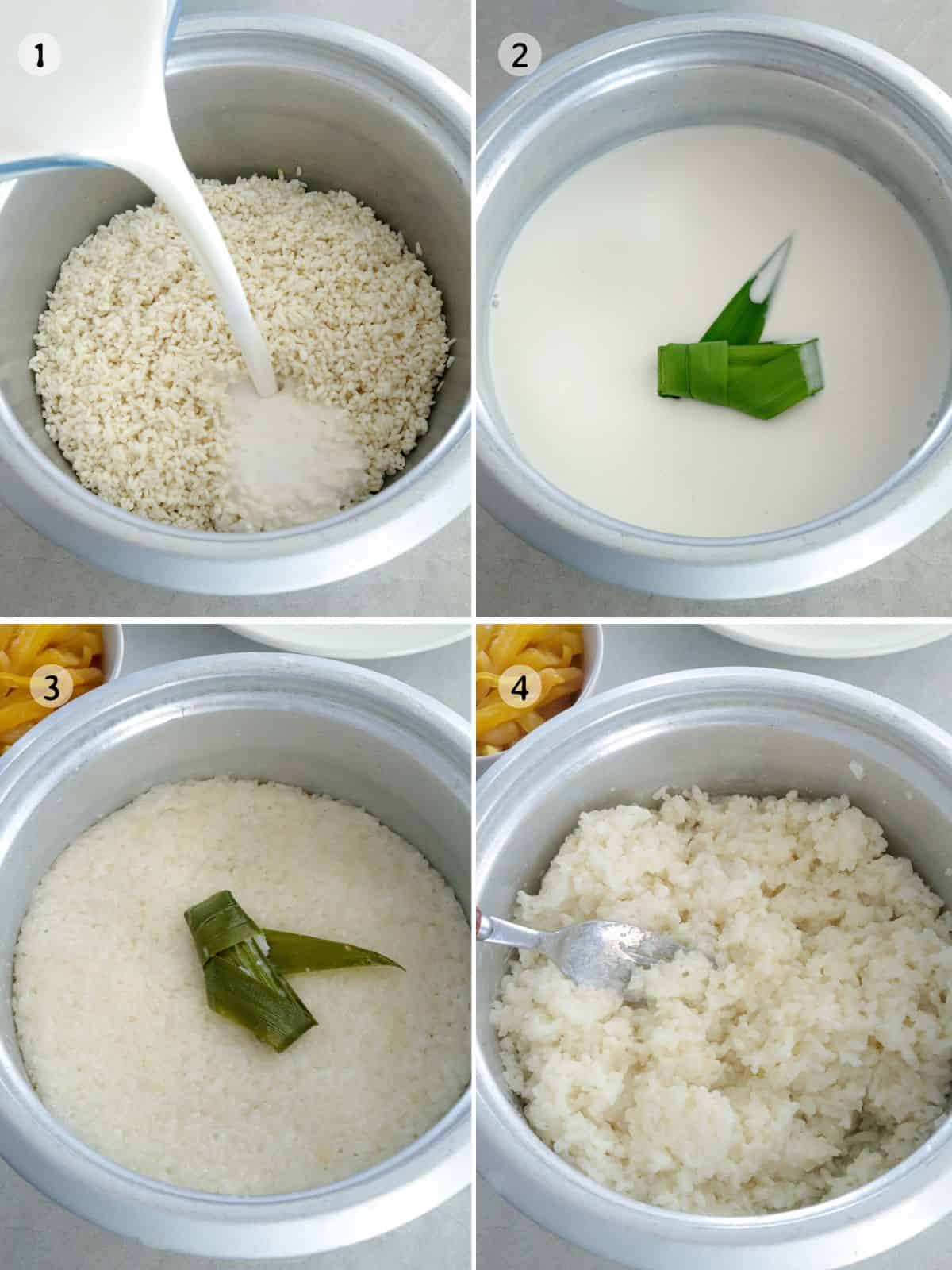cooking glutinous rice in the rice cooker.