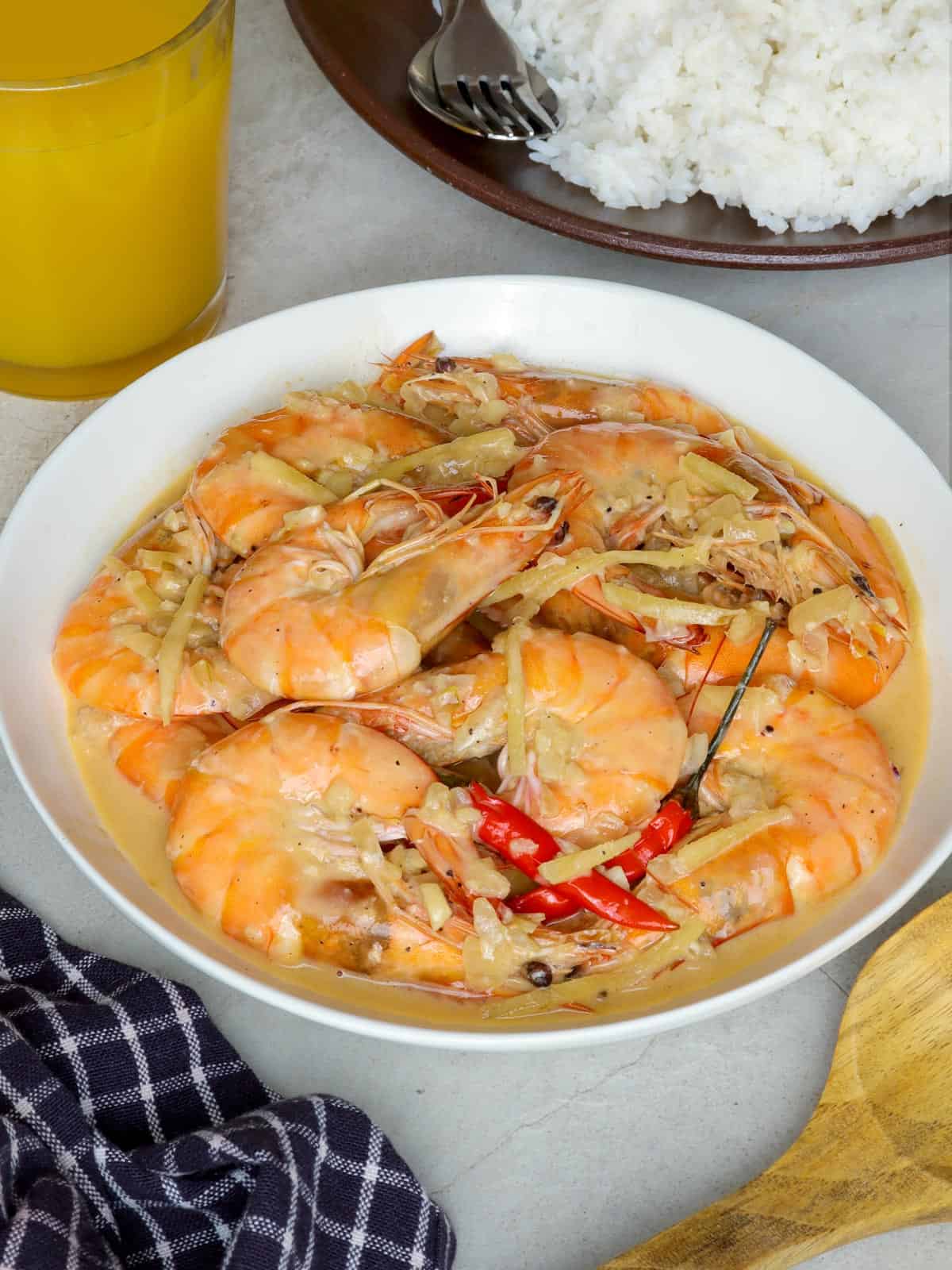 ginataang hipon in white serving bowl