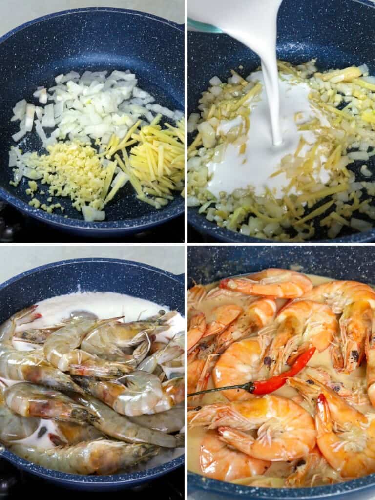 cooking shrimp in coconut milk and peppers