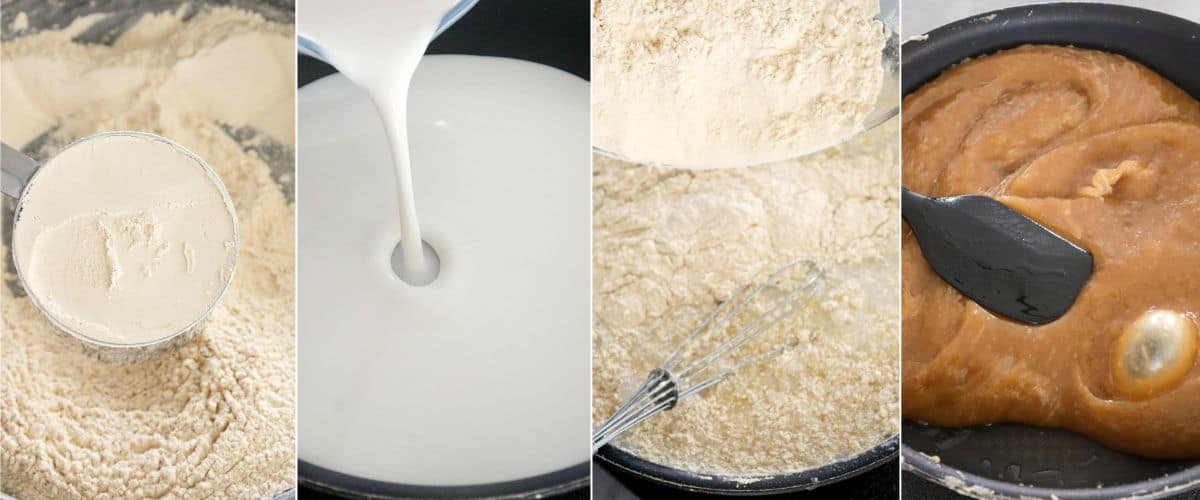 toasting rice flour and cooking espasol.