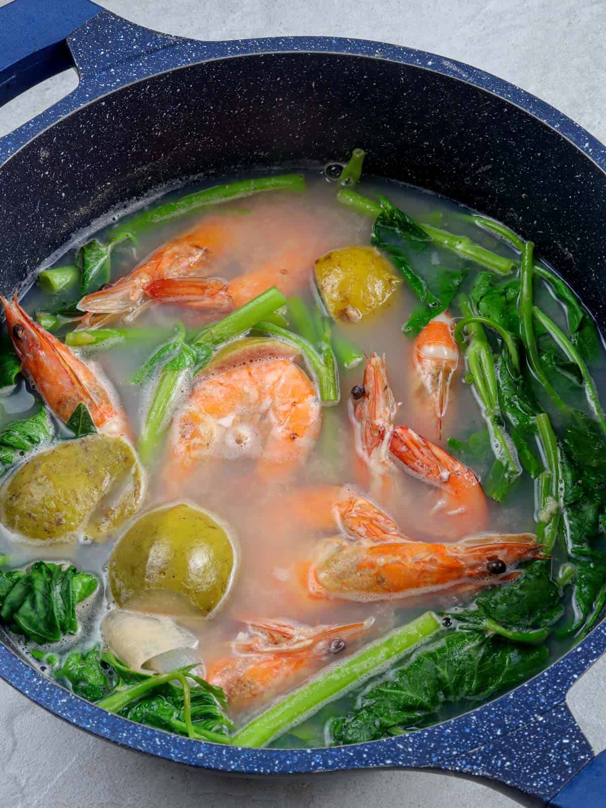 sinigang na hipon sa bayabas in a pot